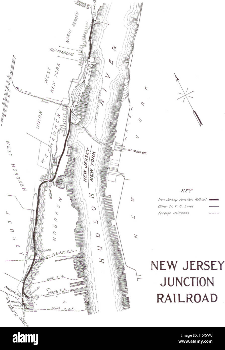 Die 1921 gegründete New Jersey Junction Railroad war ein wichtiger Teil des Eisenbahnnetzes in New Jersey, die verschiedene Orte miteinander verband und Transport und Handel während des frühen 20. Jahrhunderts erleichterte. Stockfoto