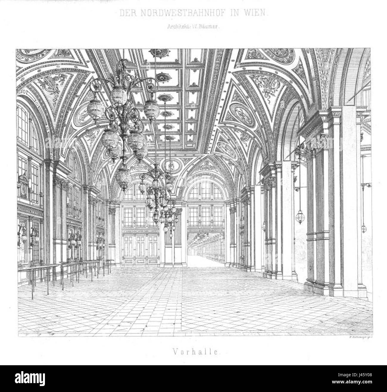 Dieses Bild zeigt einen historischen artikel aus der Ausgabe 1873 der Allgemeinen Bauzeitung mit Plänen oder Zeichnungen des Nordwestbahnhofs, einem bedeutenden Bahnhof in Berlin. Stockfoto