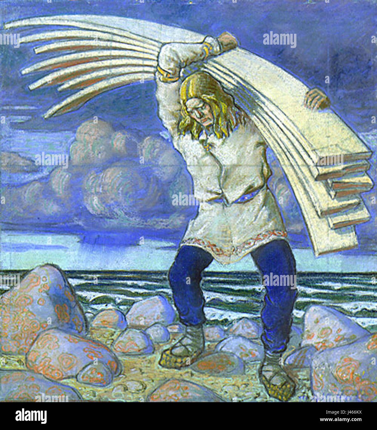 „Kalevipoeg“ ist ein Epos aus Estland, das von Friedrich Reinhold Kreutzwald geschrieben wurde und das in der estnischen Nationalliteratur von zentraler Bedeutung ist und sich auf den Helden Kalevipoeg konzentriert. Stockfoto