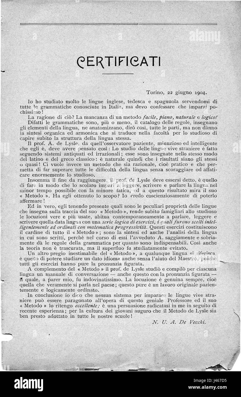 Nuova Edizione Aumentata e Riveduta dell'unico Metodo Accelerato Razionale pro Imparare ein Parlare Leggere e Scrivere la Lingua Tedesca 013 Stockfoto