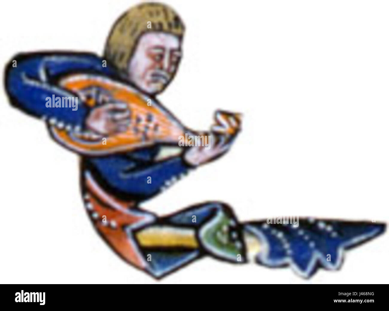 Ein Musiker, der im Parma Psalter, einer mittelalterlichen Manuskript, einen Einblick in die Kunst und Musik des frühen Mittelalters, insbesondere im Kontext religiöser Texte und liturgischer Praktiken, gab. Stockfoto