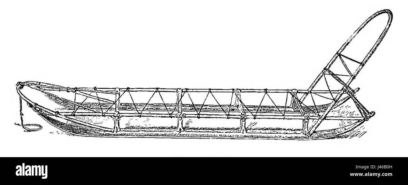Nansens Grönlandschlitten bezieht sich auf die Ausrüstung, die der norwegische Entdecker Fridtjof Nansen während seiner Arktis-Expedition 1888 verwendet hat. Der Schlitten wurde entwickelt, um rauen Bedingungen standzuhalten und dabei zu helfen, das eisige Gelände Grönlands zu durchqueren. Stockfoto