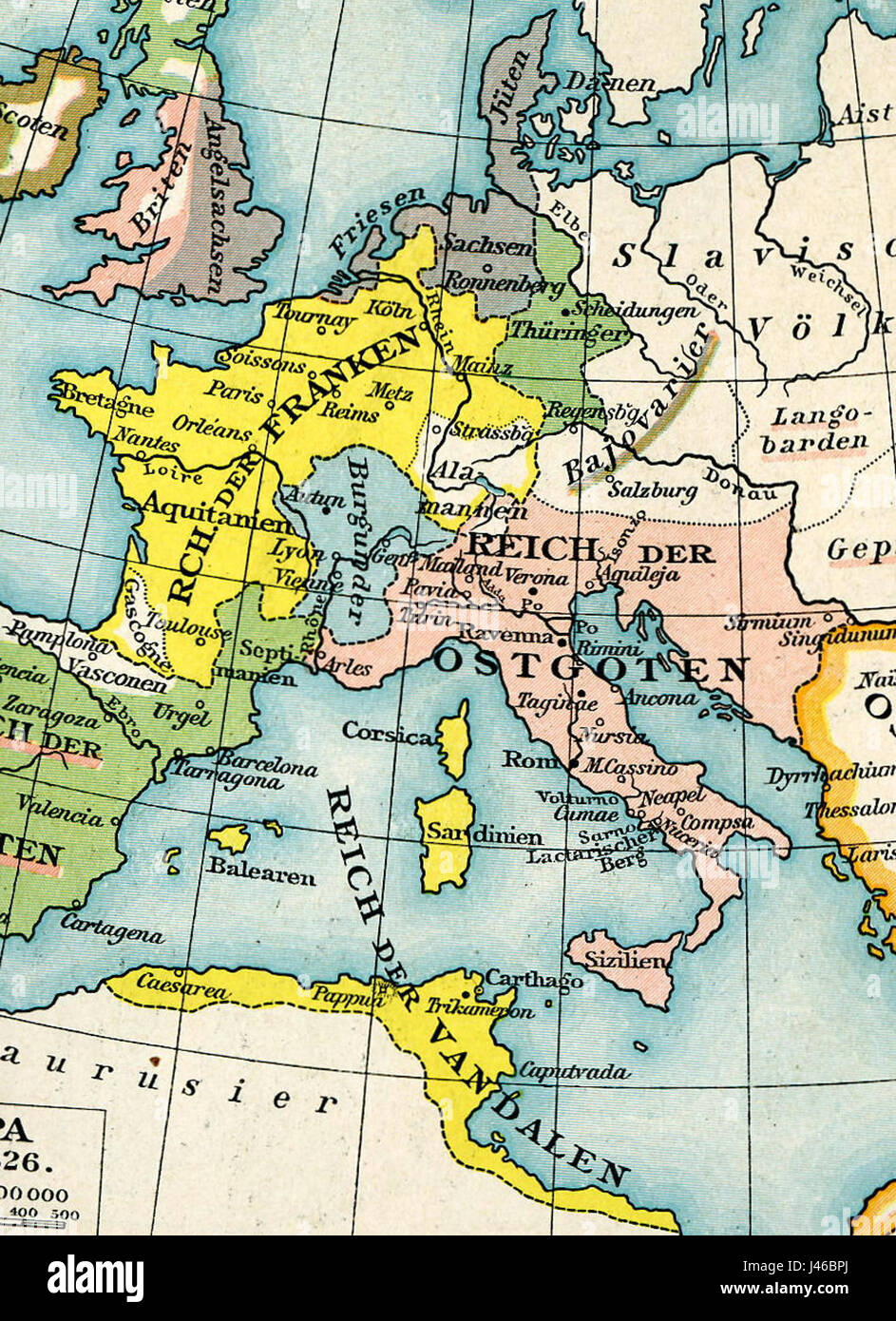 Dieser Titel bezieht sich auf die Ostrogoten, einen germanischen Stamm, der für ihre Rolle beim Fall des Weströmischen Reiches und der Gründung des Ostgotischen Reiches in Italien bekannt ist. Stockfoto