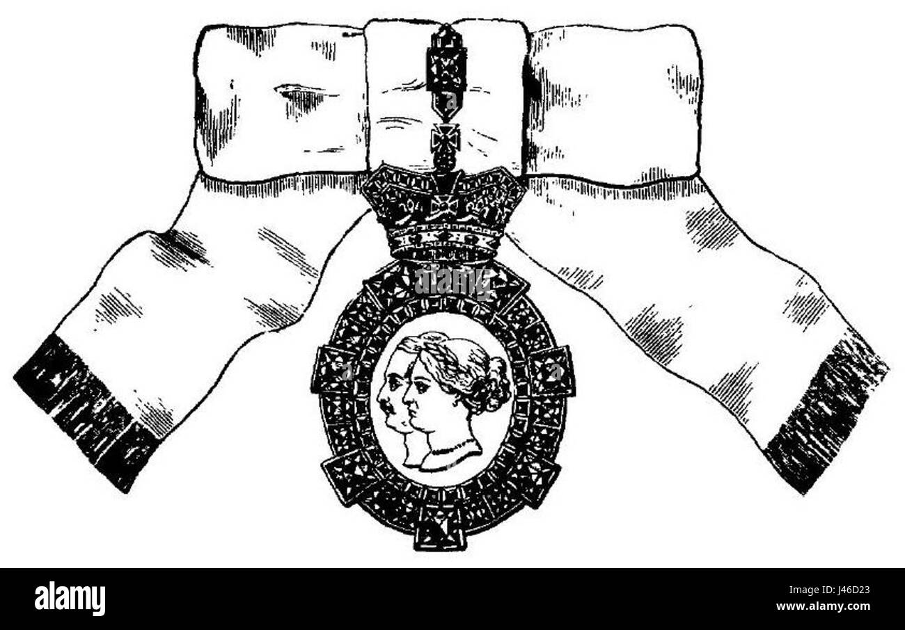 Der Order of Victoria and Albert, First Class, ist eine britische Auszeichnung für außergewöhnliche Leistungen in den Künsten und Wissenschaften. Sie ist nach Königin Victoria und Prinz Albert benannt und würdigt Beiträge zu Kultur und Wissenschaft. Stockfoto