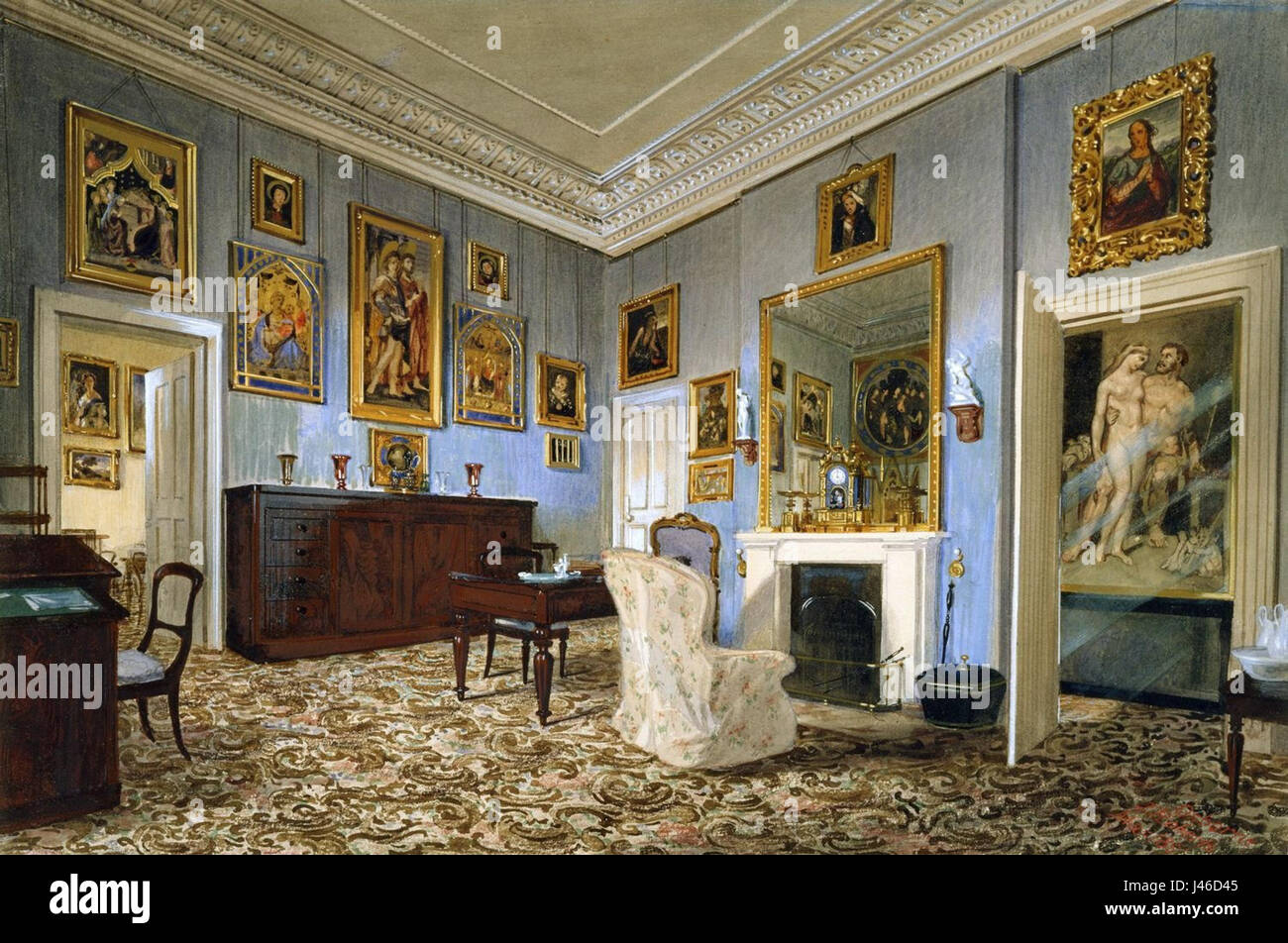 Prince Albert's Dressing Room im Osborne House auf der Isle of Wight war ein privater Bereich, der von Queen Victoriaâ Ehemann genutzt wurde. Es spiegelt das königliche Leben aus der viktorianischen Zeit mit seiner unverwechselbaren dÃ Einrichtung und Einrichtung wider. Stockfoto