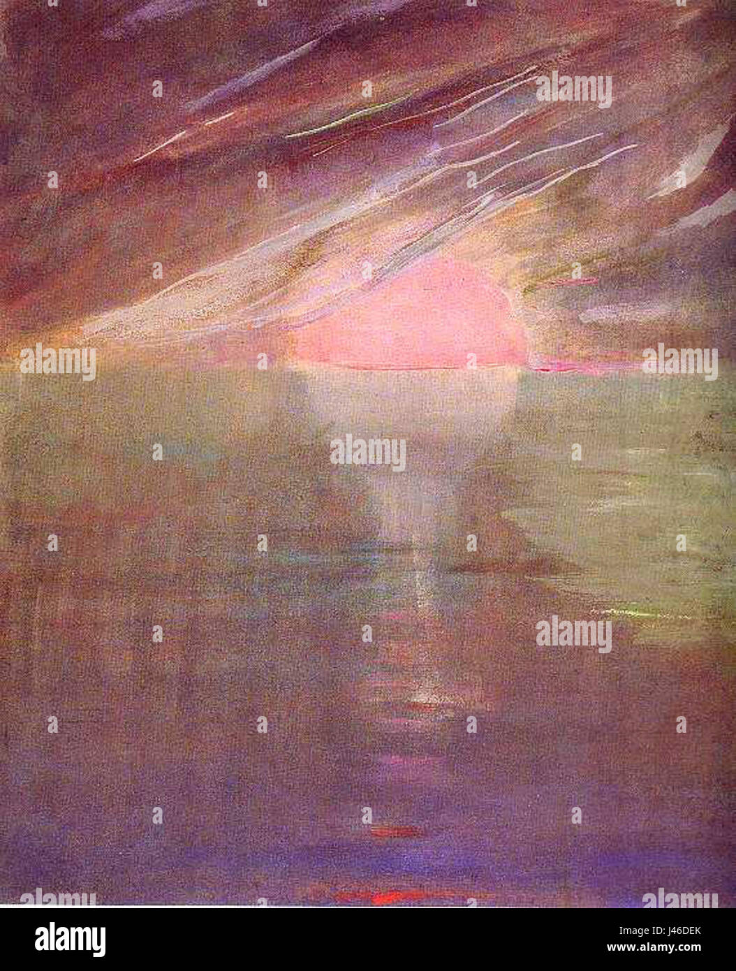 Eine Illustration aus „Pasaulio sutverimas VI.“, die die biblische Schöpfung der Welt darstellt. Dieses Kunstwerk spiegelt christliche Themen des Kreationismus wider, die im Buch Genesis zu finden sind. Stockfoto