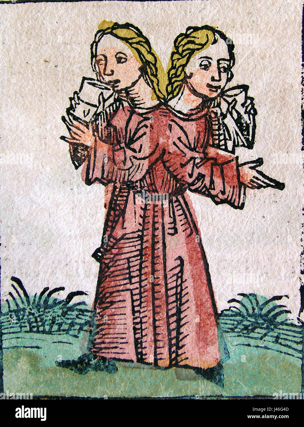 Nürnberger Chroniken weibliche siamesische Zwillinge (CLXXXIIv) Stockfoto
