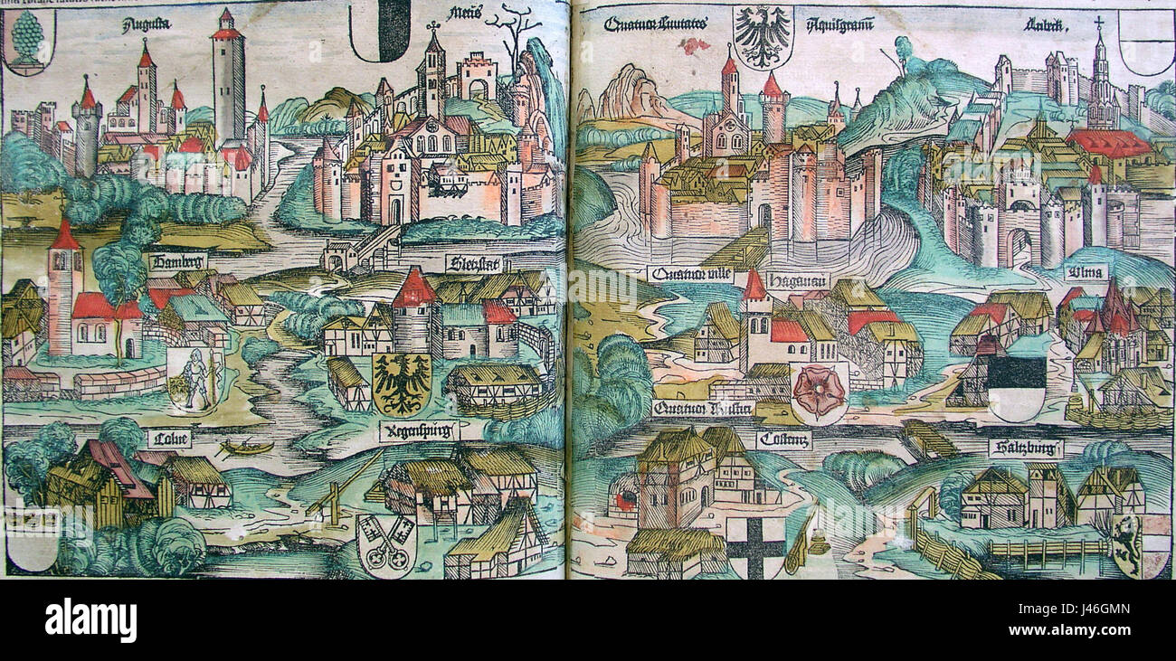 Nürnberger Chroniken Königreiche des Heiligen Römischen Reiches Deutscher Nation (CLXXXIIIIv CLXXXVr) Stockfoto