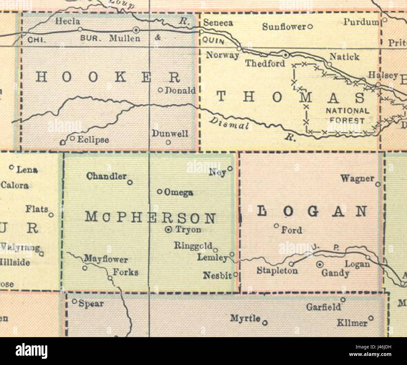 Nebraska Karte 1914 Hooker Logan McPherson Thomas Stockfoto