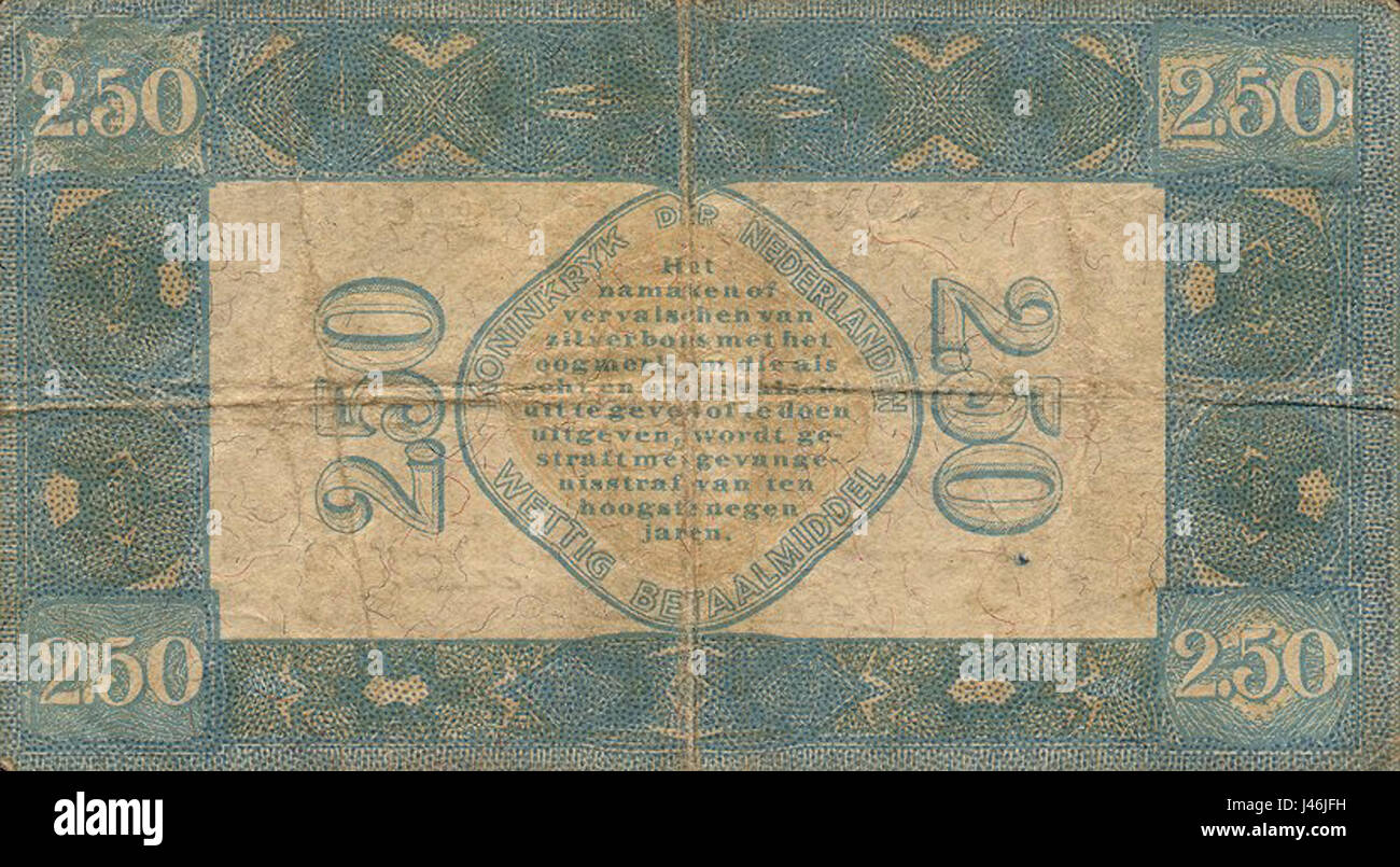 Die niederländische 2Â½ Silbermünze 1927 zeigt den niederländischen König und das nationale Emblem. Es ist ein repräsentatives Beispiel für Münzprägungen aus dem frühen 20. Jahrhundert, das die wirtschaftlichen Bedingungen und königlichen Bilder der Zeit widerspiegelt. Stockfoto