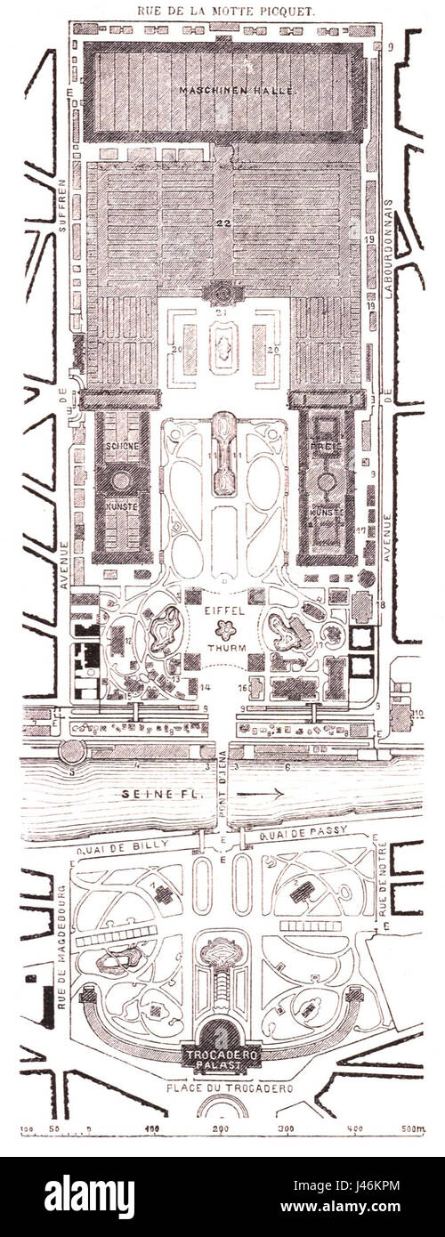 Paris Weltausstellung 1889 Lageplan Stockfoto