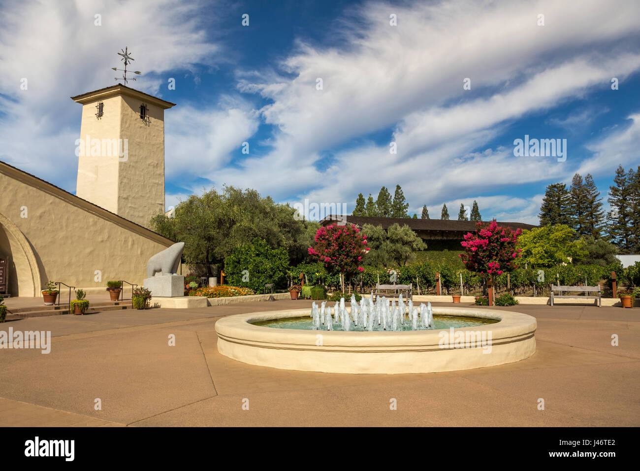 Wasser, Brunnen, Artwork, Eingang, Oakville, Napa Valley, Robert Mondavi Winery, Napa County, Kalifornien Stockfoto