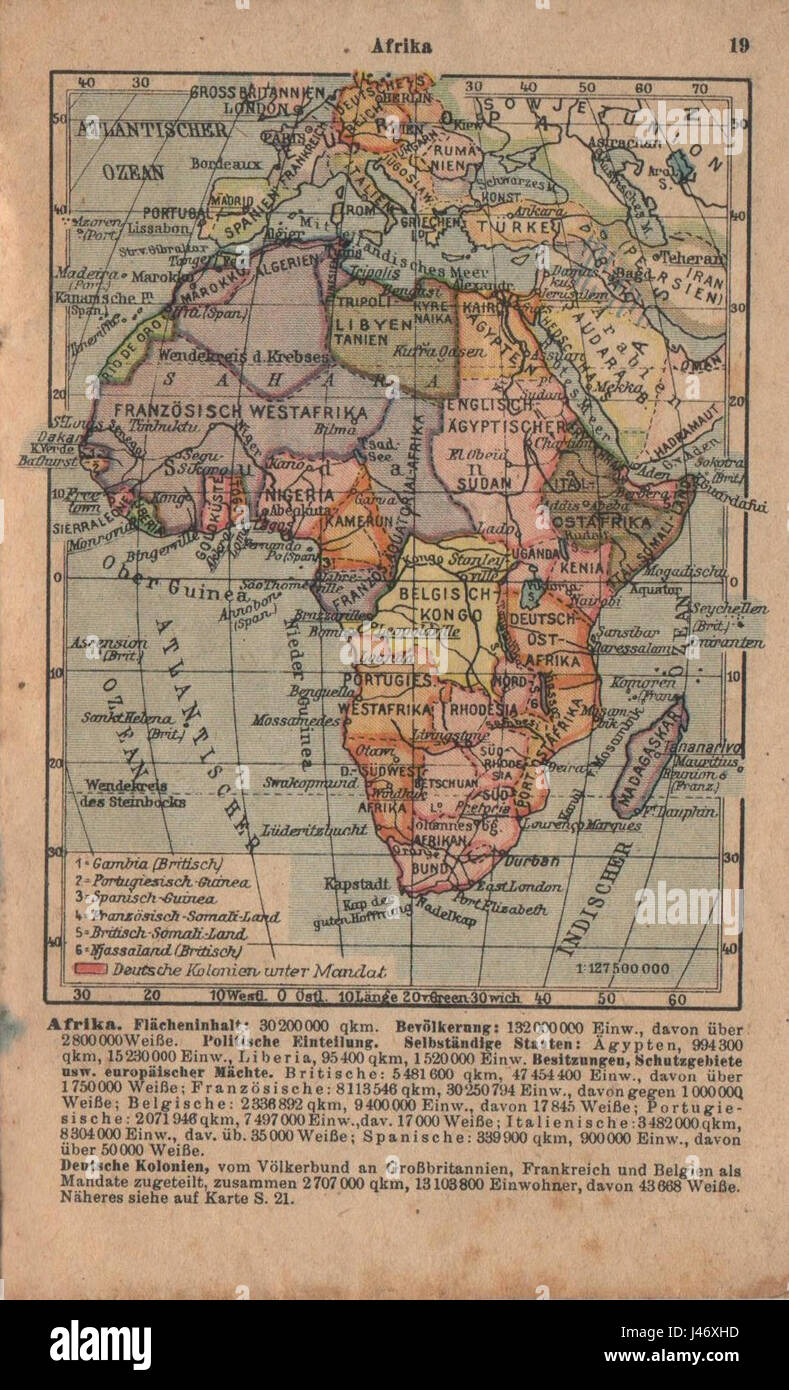 Alte Karte von Afrika in deutscher Sprache Stockfotografie Alamy