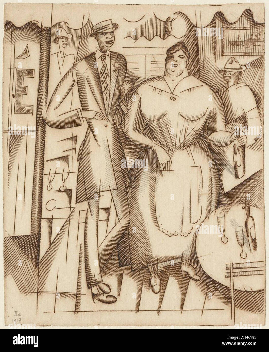 Dieses Bild zeigt afroamerikanische Soldaten in Saint-Nazaire, Frankreich, während des Ersten Weltkriegs. Das Foto zeigt einen bedeutenden Moment in der Geschichte, als afroamerikanische Soldaten eine wichtige Rolle bei den Kriegsanstrengungen spielten und ihre Beteiligung am Militär während dieser Zeit hervorheben. Stockfoto