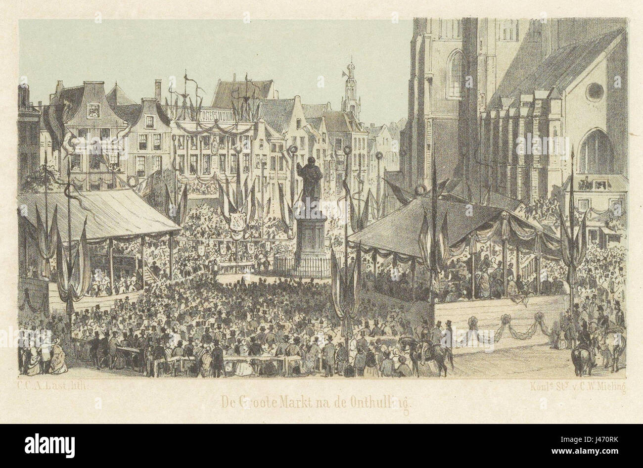 Onthulling van Het Standbeeld van Laurens Janszoon Coster (1856) van C.C.A. letzten Stockfoto