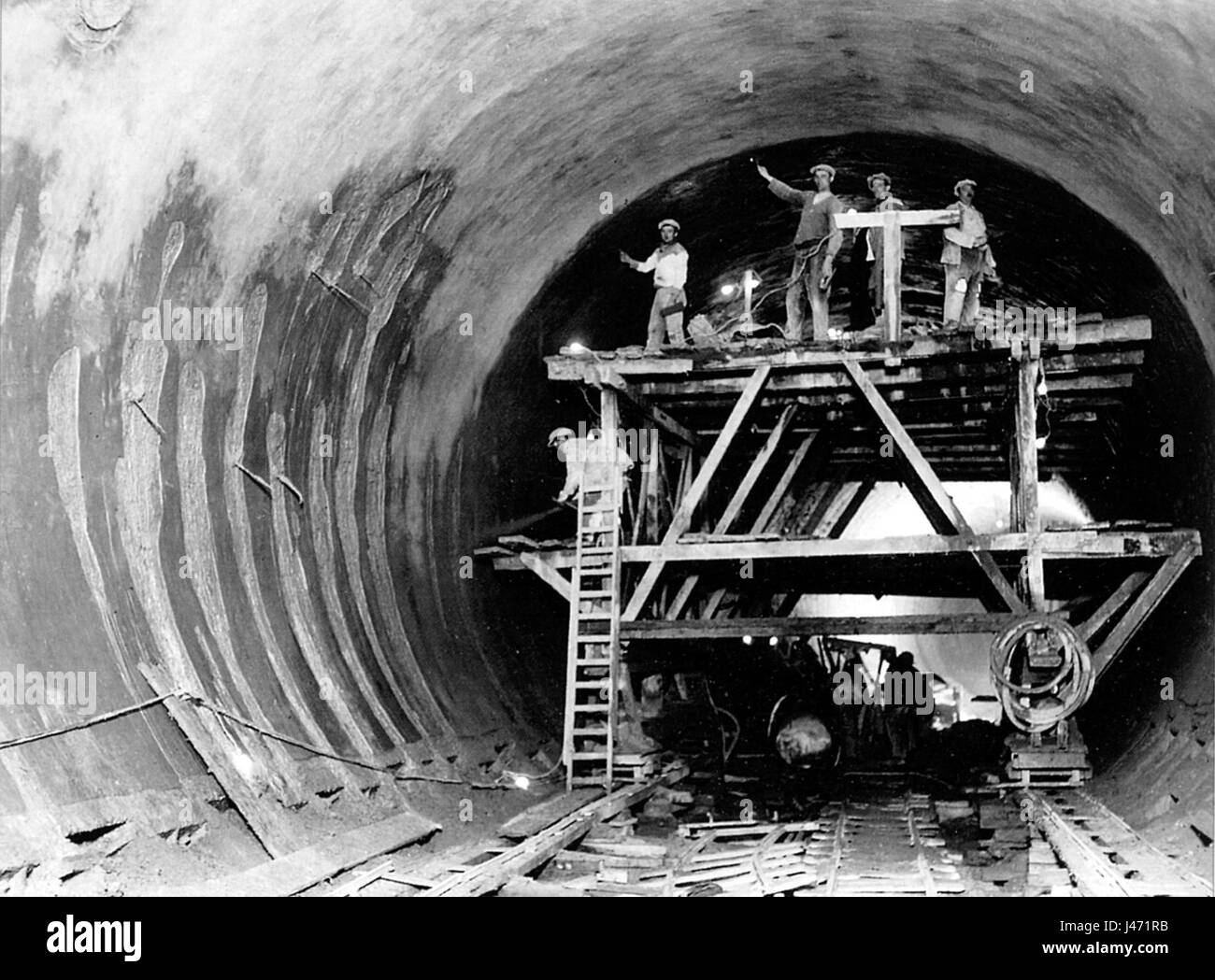 U-Bahn von Paris Traversee Sous Fluviale Ligne 7 Betonnage 1 Stockfoto