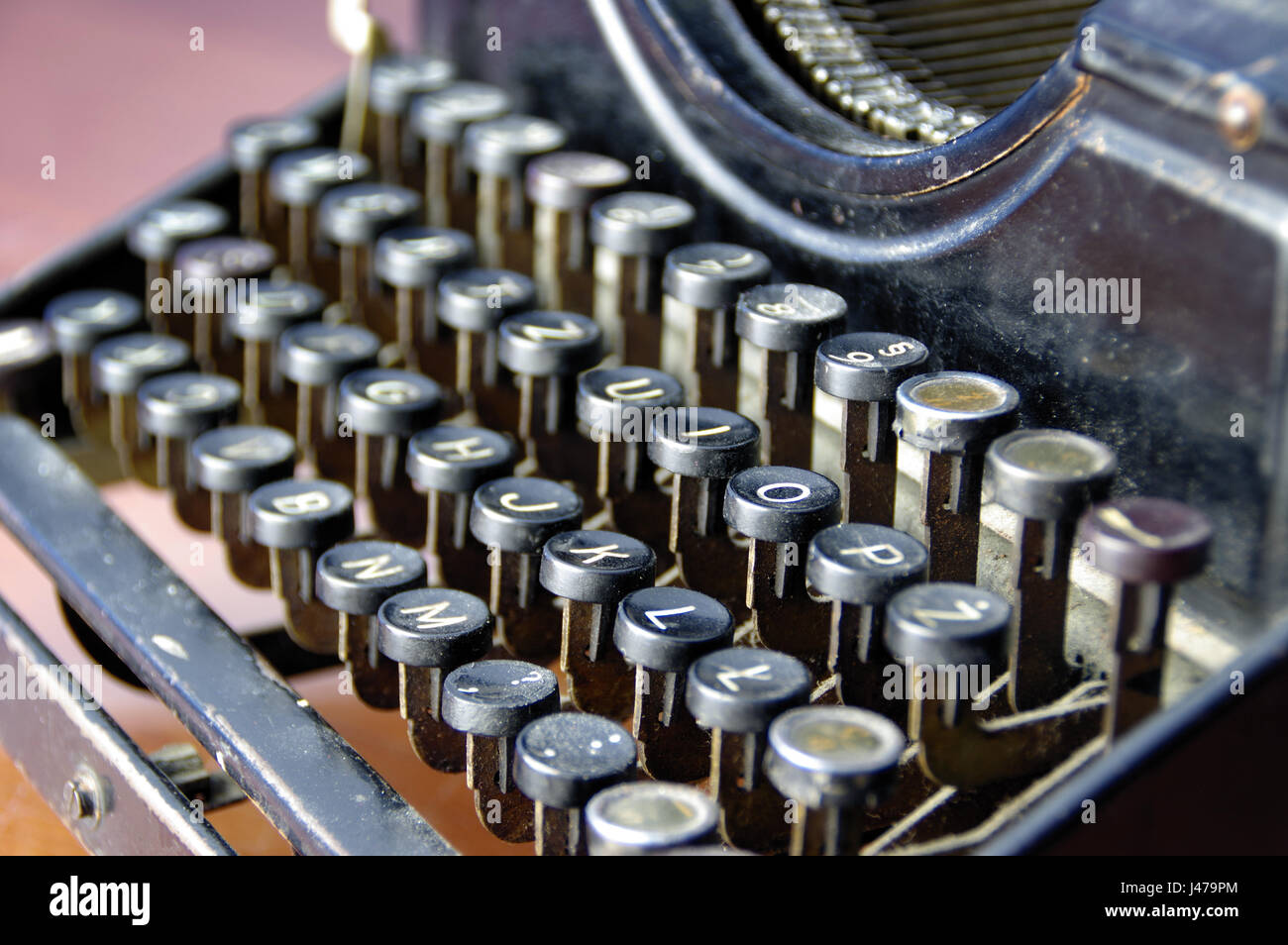 Vintage Tasten der alten Schreibmaschine Makro, Details, veraltete Maschine schreiben Stockfoto