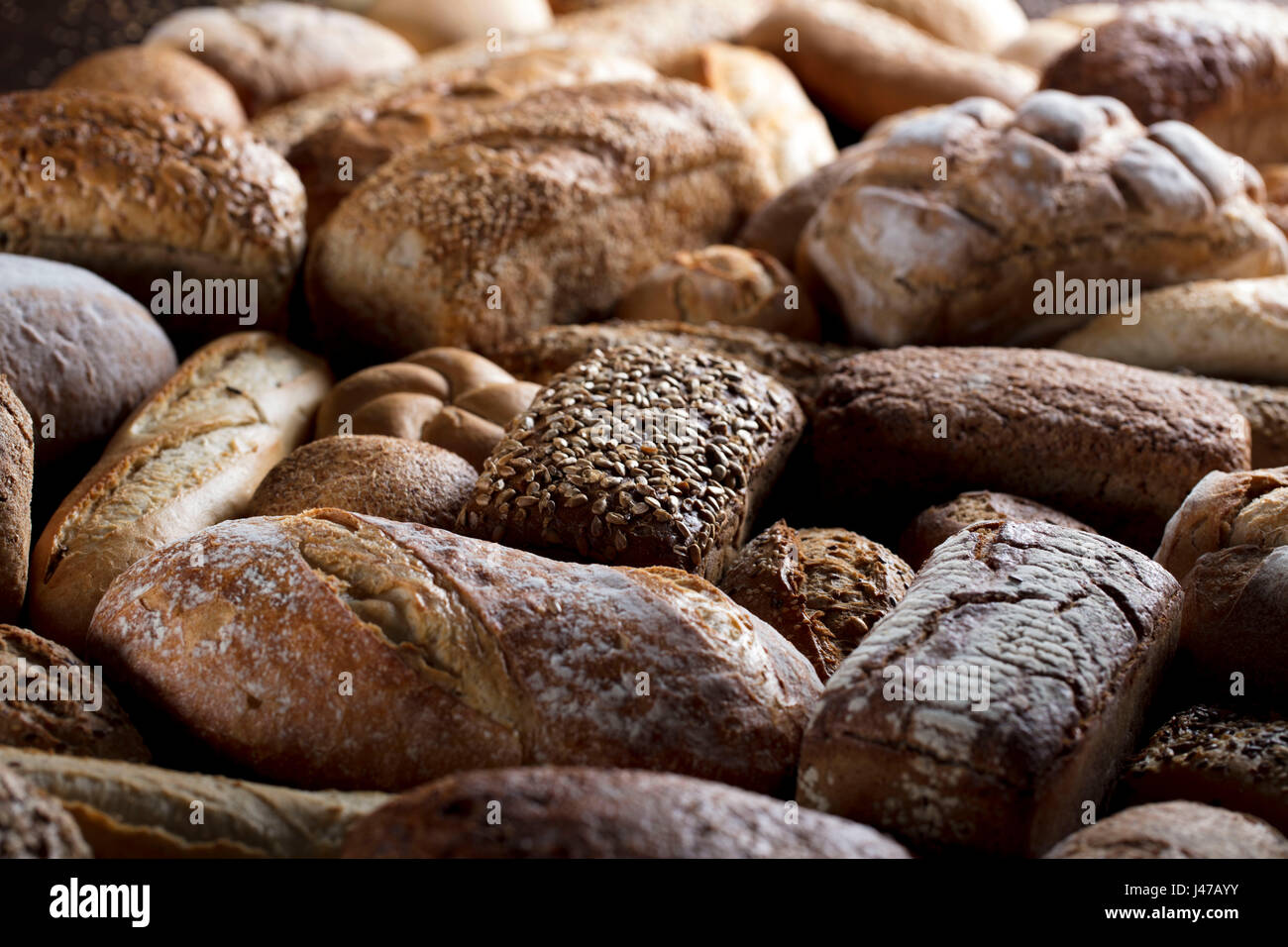 Backwaren. Gemischtes Brot Draufsicht Studio-Aufnahmen. Stockfoto
