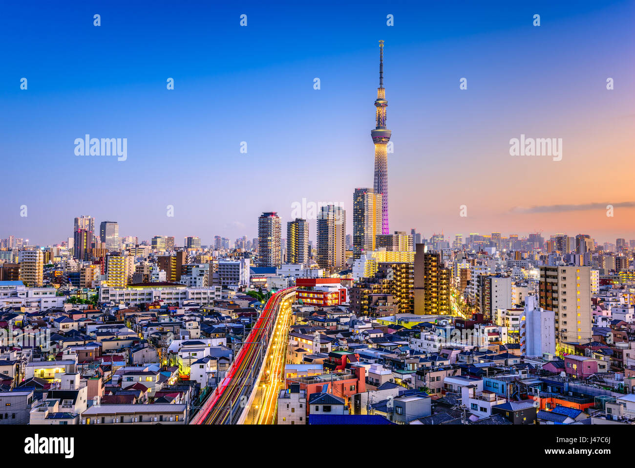 Sumida Skyline von Tokyo, Japan. Stockfoto