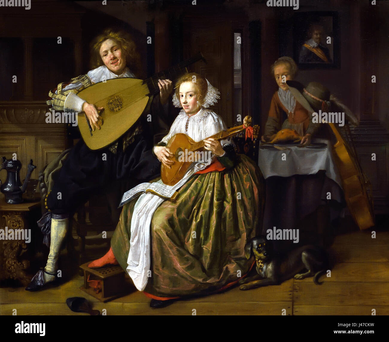 Ein junger Mann und eine Frau macht Musik 1630 Jan Miense Molenaer 1610-1665. Haarlem. (Ein Schüler von Frans Hals zusammen und Adriaen Brouwer Adriaen van Ostade. Ehemann von Judith Leyster, Malerin Niederländisch, den Niederlanden, Stockfoto