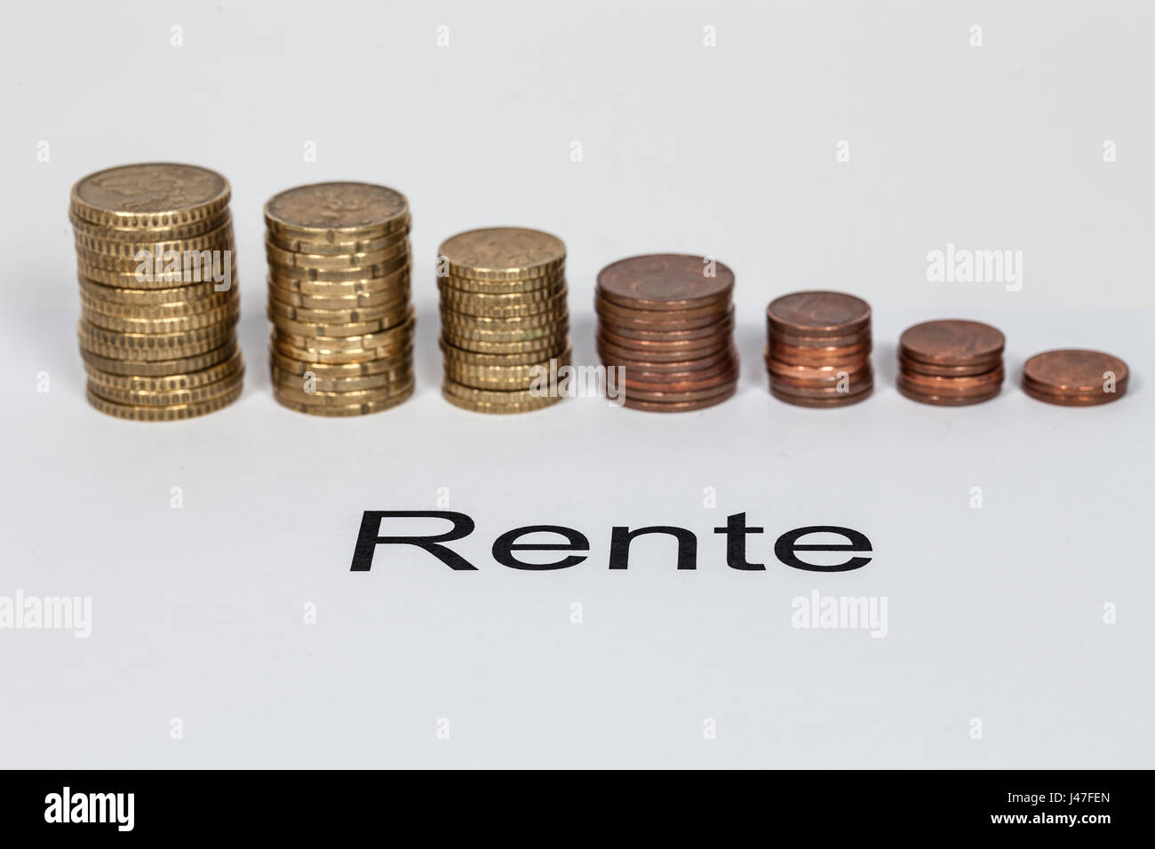 Rente (Rente in deutscher Sprache) und Euro-Münzen Stockfotografie - Alamy