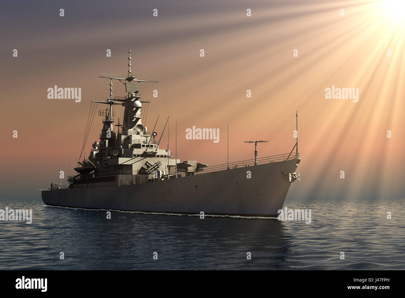 Amerikanische moderne Kriegsschiff In den Strahlen der Sonne Stockfoto