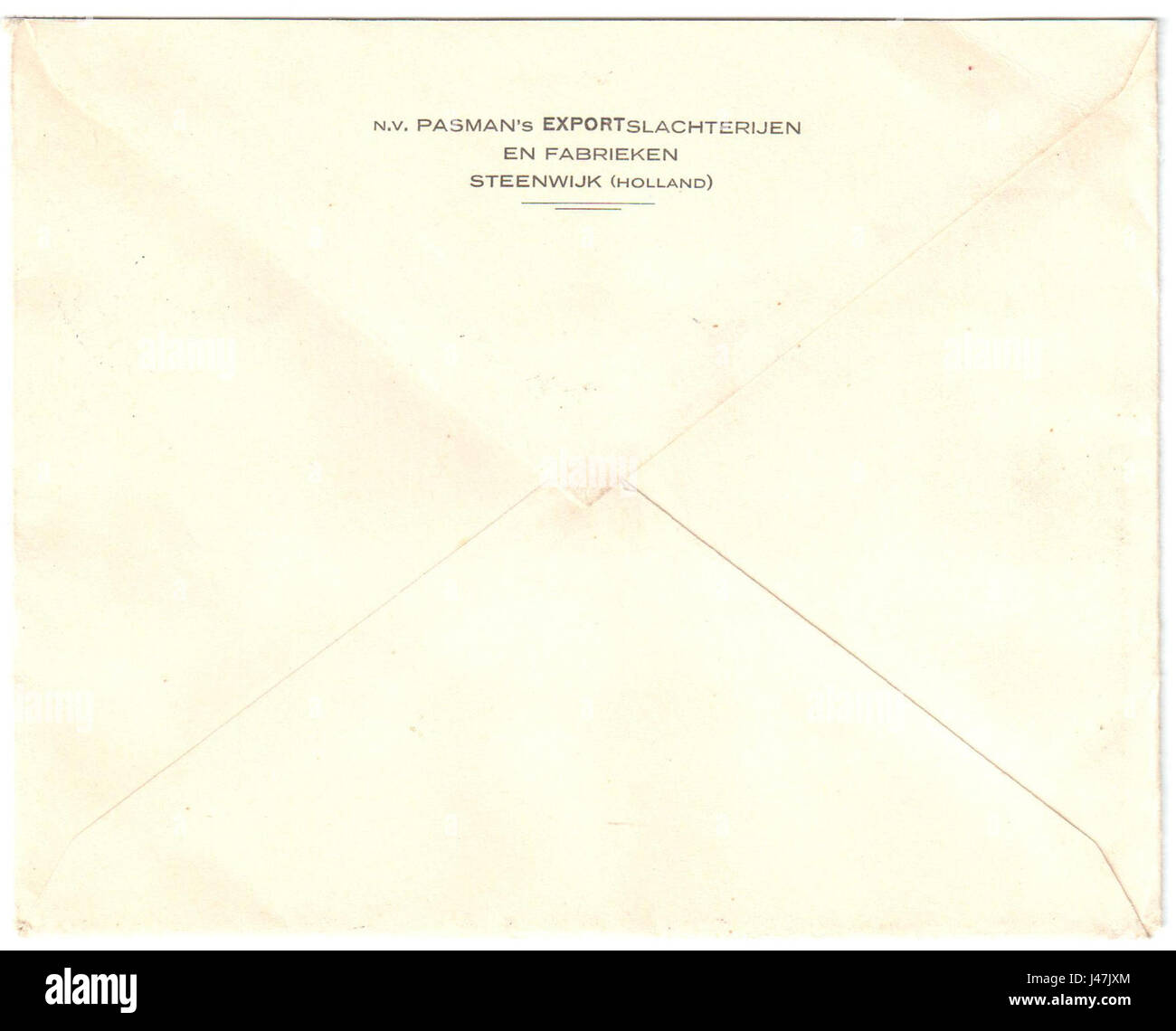 Ein Briefumschlag aus den Niederlanden vom 28. November 1932 mit dem Stempel NVPH 185 P auf der Rückseite, Teil der Postgeschichte und Philatelie. Stockfoto