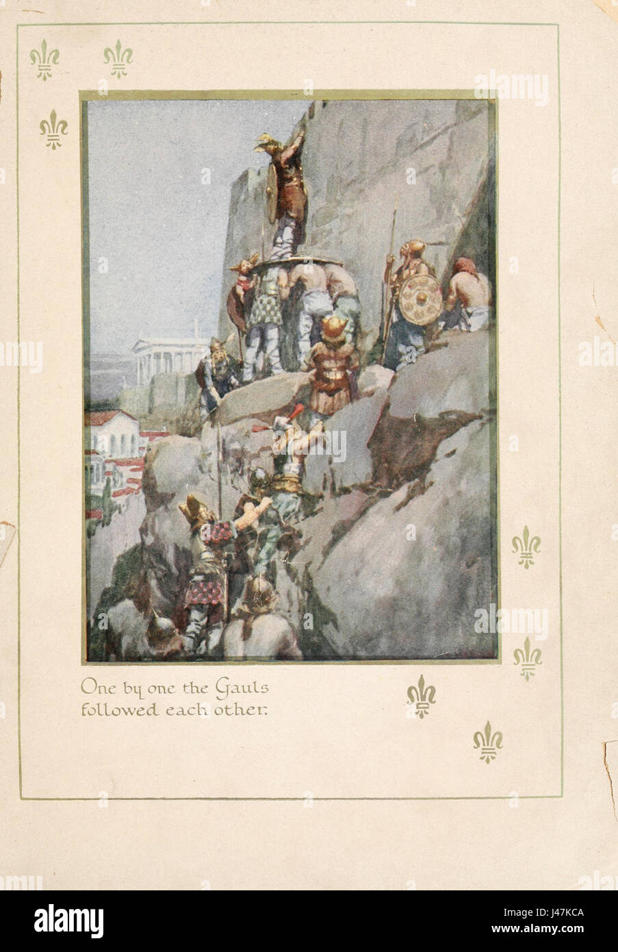 Dieser Titel bezieht sich auf den historischen Kontext der Gallischen Kriege, in denen sich gallische Stämme zusammengeschlossen haben, um gegen römische Streitkräfte zu kämpfen, die oft in alten Texten und Bildern dargestellt werden. Stockfoto