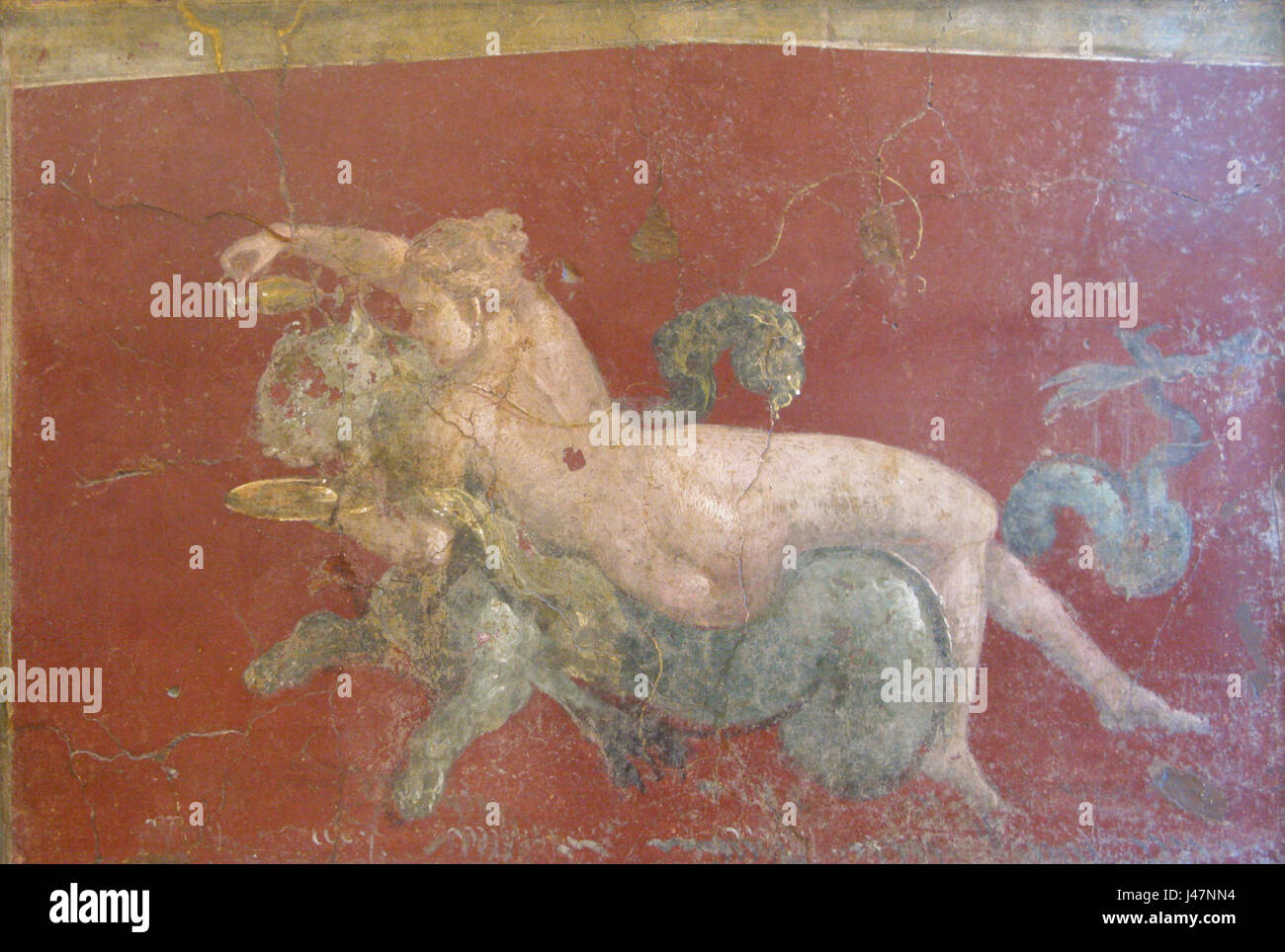 "Nereide su pantera" ist ein italienischer Begriff, der "Nereid auf einem Panther" bedeutet. Dies bezieht sich wahrscheinlich auf eine mythologische Szene oder ein Kunstwerk, das eine Nereid, eine Seenymphe, darstellt, die auf einem Panther reitet, ein häufiges Motiv in der klassischen Mythologie und Kunst. Stockfoto