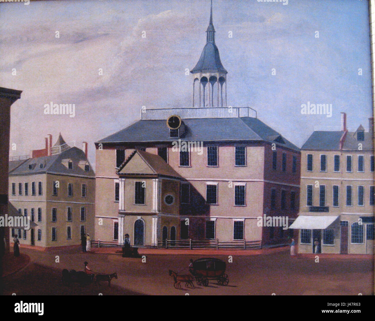 Alten Backsteinkirche, erbaut 1712 abgerissen 1808 von unbekannten Künstler Old State House Museum, Boston, MA IMG 6790 Stockfoto