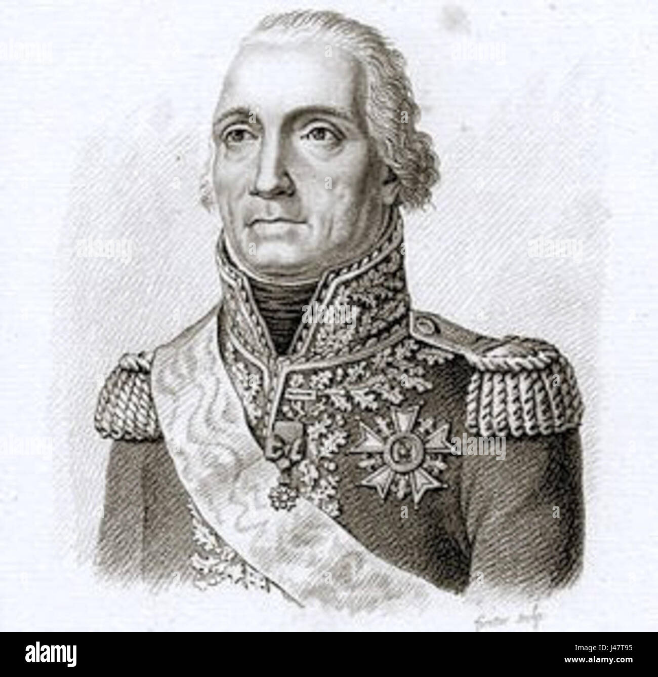 „Moncey de Conegliano“ ist ein künstlerisches Werk, das vom berühmten französischen Militärführer inspiriert wurde und eine Mischung aus Porträt und historischer Erzählung zeigt. Stockfoto