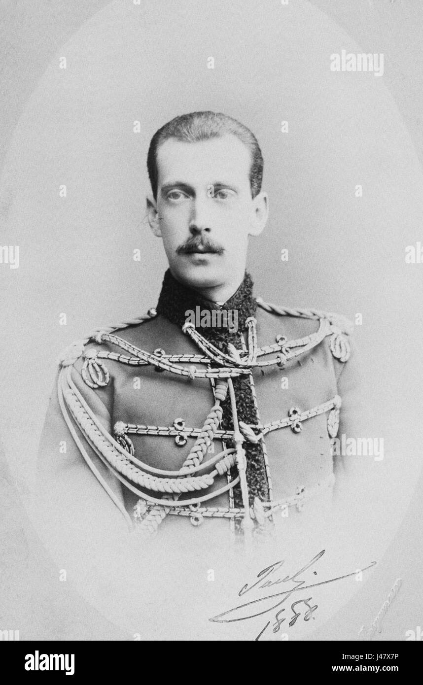 Ein Porträt von Paul Alexandrowitsch, erstellt von C. Bergamasco im Jahre 1888. Das Gemälde fängt eine formale Darstellung des Individuums ein und spiegelt den Stil und die Techniken des späten 19. Jahrhunderts wider. Stockfoto