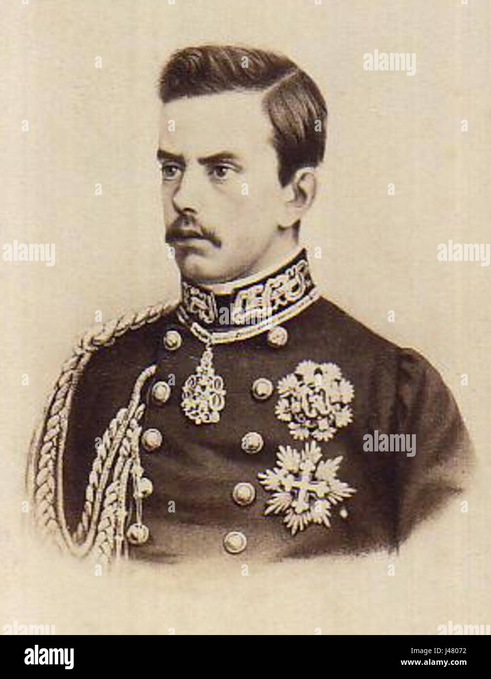 Dieses Porträt von Neurdein stellt Umberto I. von Savoyen als Kronprinz von Italien dar und zeigt seine Rolle in der italienischen Monarchie vor seinem Aufstieg als König 1878. Stockfoto