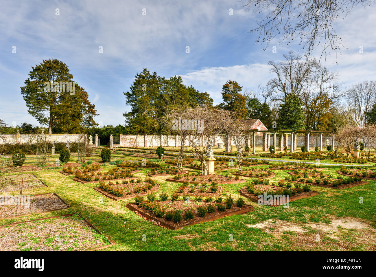 Chatham Manor, ein georgianischen Stil Zuhause am Rappahannock River im Stafford County, Virginia, gegenüber Fredericksburg im Jahre 1771 abgeschlossen. Stockfoto