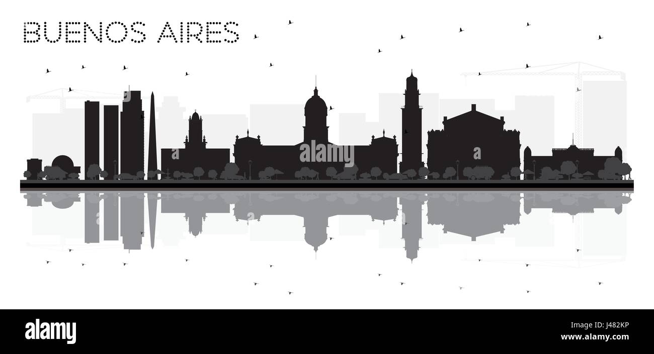 Buenos Aires-Skyline schwarz-weiß-Silhouette mit Reflexionen. Vektor-Illustration. Einfache flache Konzept für Tourismus Präsentation, Banner, Plakat Stock Vektor