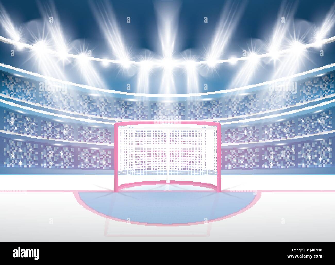 Eishockey-Stadion mit Strahler und roten Tor. Vektor-Illustration. Stock Vektor