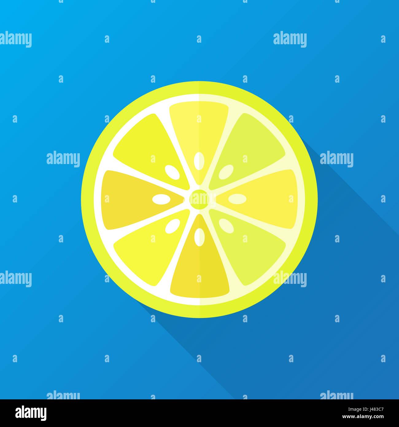 Zitrone-flache Vektor-Illustration. Zitrone geometrische Symbol auf blauem Hintergrund isoliert. Zitrone-flach-Symbol Stock Vektor