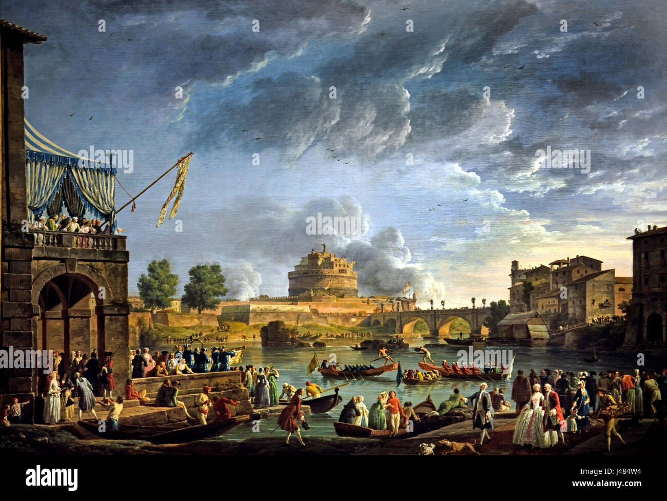 Einen sportlichen Wettbewerb auf dem Tiber in Rom, 1750 Vernet, Claude Joseph1714-1789 Frankreich Französisch (The Bridge und Burg von Sant' Angelo in Rom sind im Hintergrund) Stockfoto