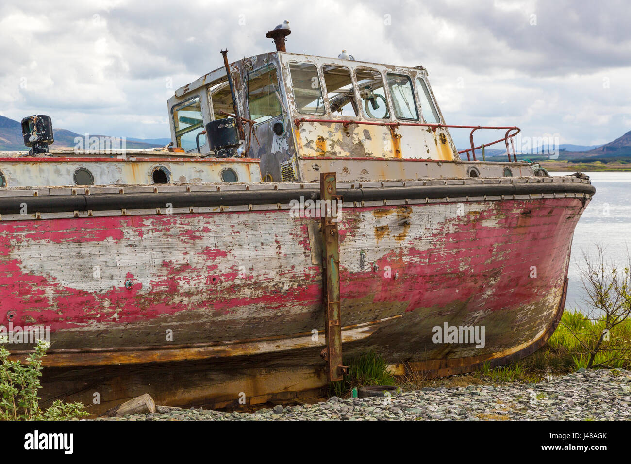 Alte verlassene Fischerboot, Valentia Island County Kerry Irland Stockfoto