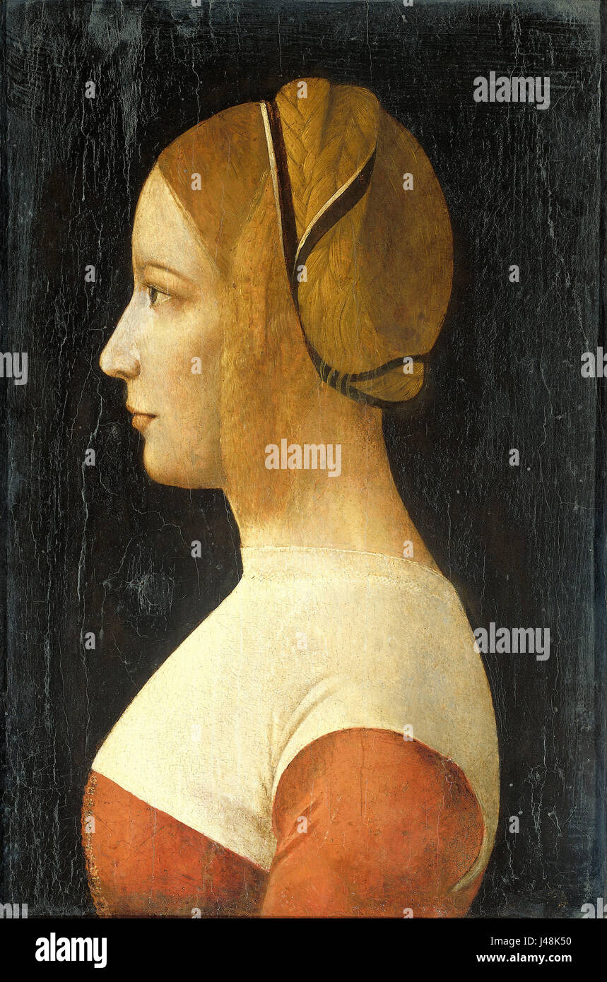 Ambrogio de Altarbilds junge blonde Frau mit Blick auf Links Stockfoto