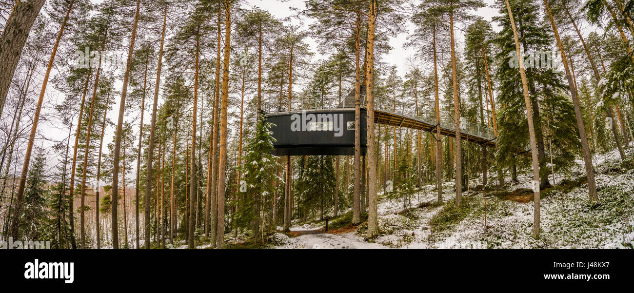 Unterkunft in den Wäldern, bekannt als The Cabin im Tree Hotel in Lappland, Schweden Stockfoto