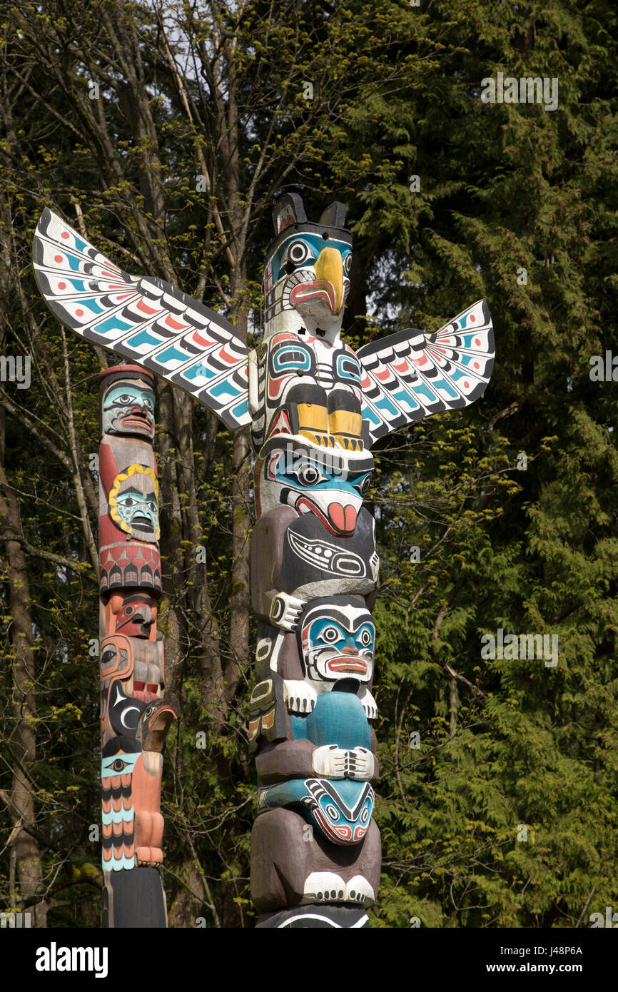 Thunderbird-Haus post an Brockton Punkt im Stanley Park in Vancouver, Kanada. Neun Totempfähle stehen im Park und British Columbias die meisten popu Stockfoto