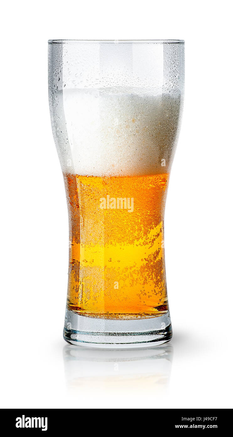 Halbes Glas helles Bier mit Schaum Stockfoto