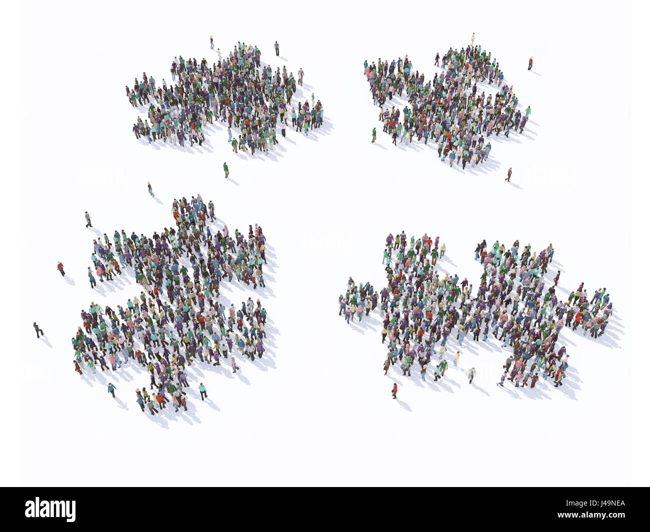 Große Gruppe von Menschen bilden eine Puzzle-Symbole - 3D-Illustration Stockfoto