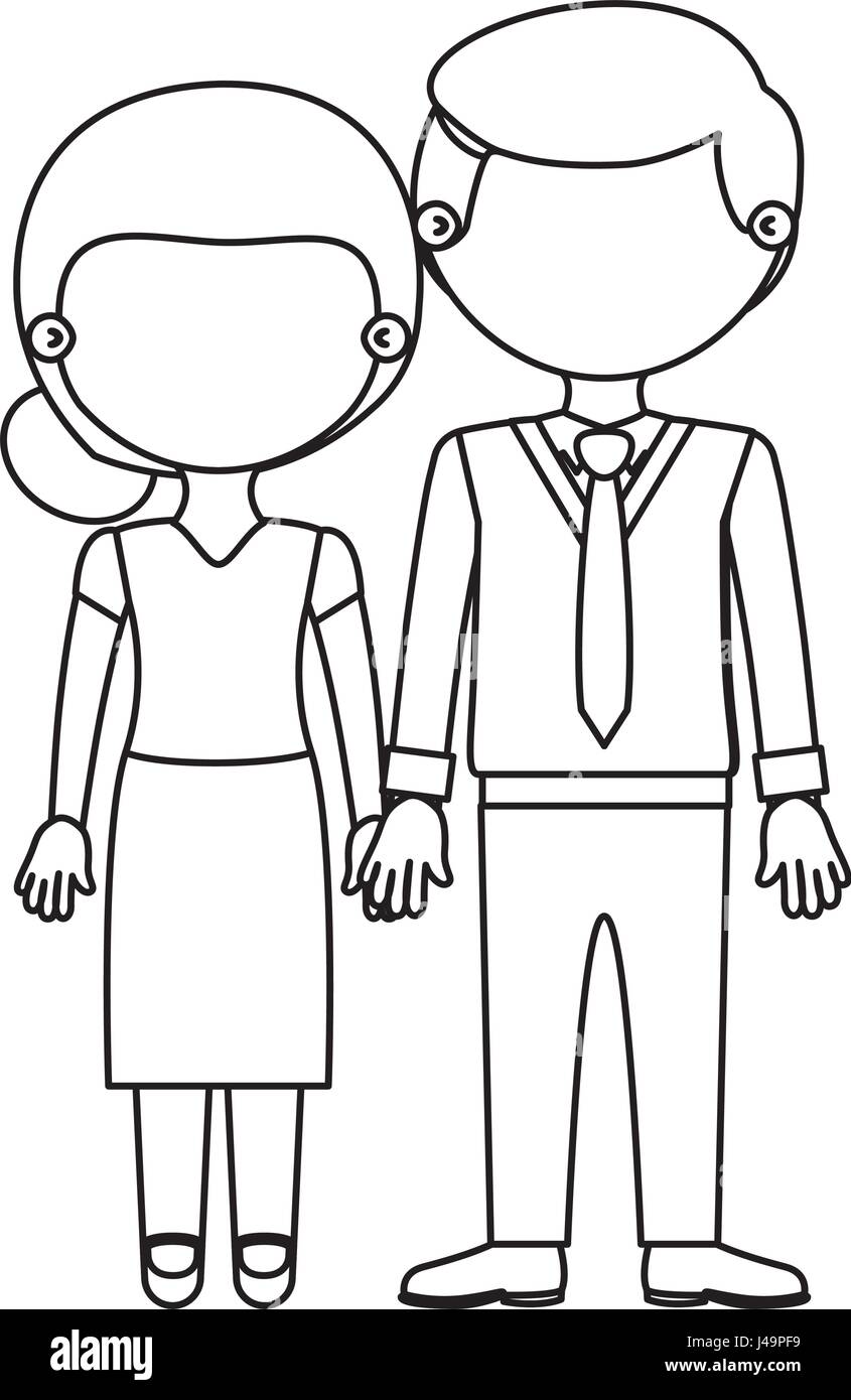 Skizzieren Sie Silhouette gesichtslosen paar Frau mit Rock und Bluse mit  Mann in formalen Stil und genommen Hände Stock-Vektorgrafik - Alamy