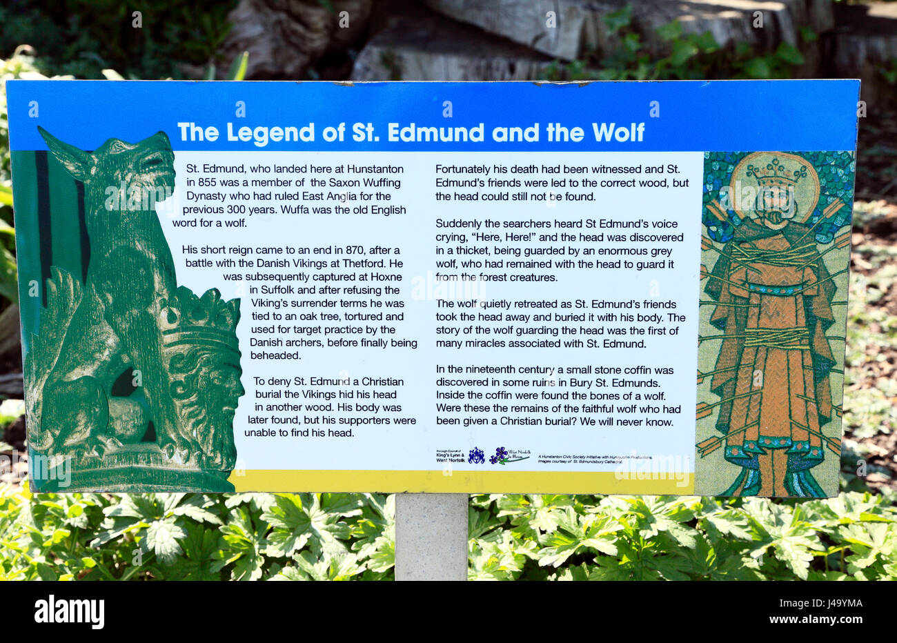 Die Legende von St. Edmund und der Wolf, beachten Sie am Denkmal, alte Hunstanton Norfolk England UK Stockfoto