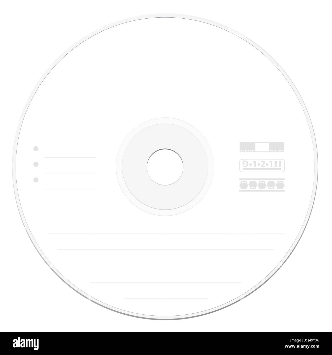 CD mit leeres Etikett Vorlage - illustrierte Compact Disc oder digital versatile Disc - Abbildung auf weißem Hintergrund. Stockfoto