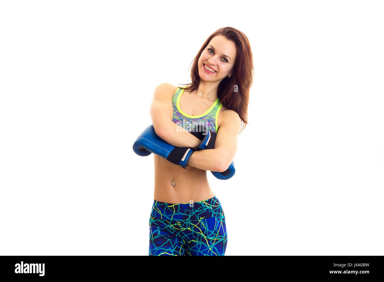 Sportliche Frau in Boxhandschuhe Stockfoto