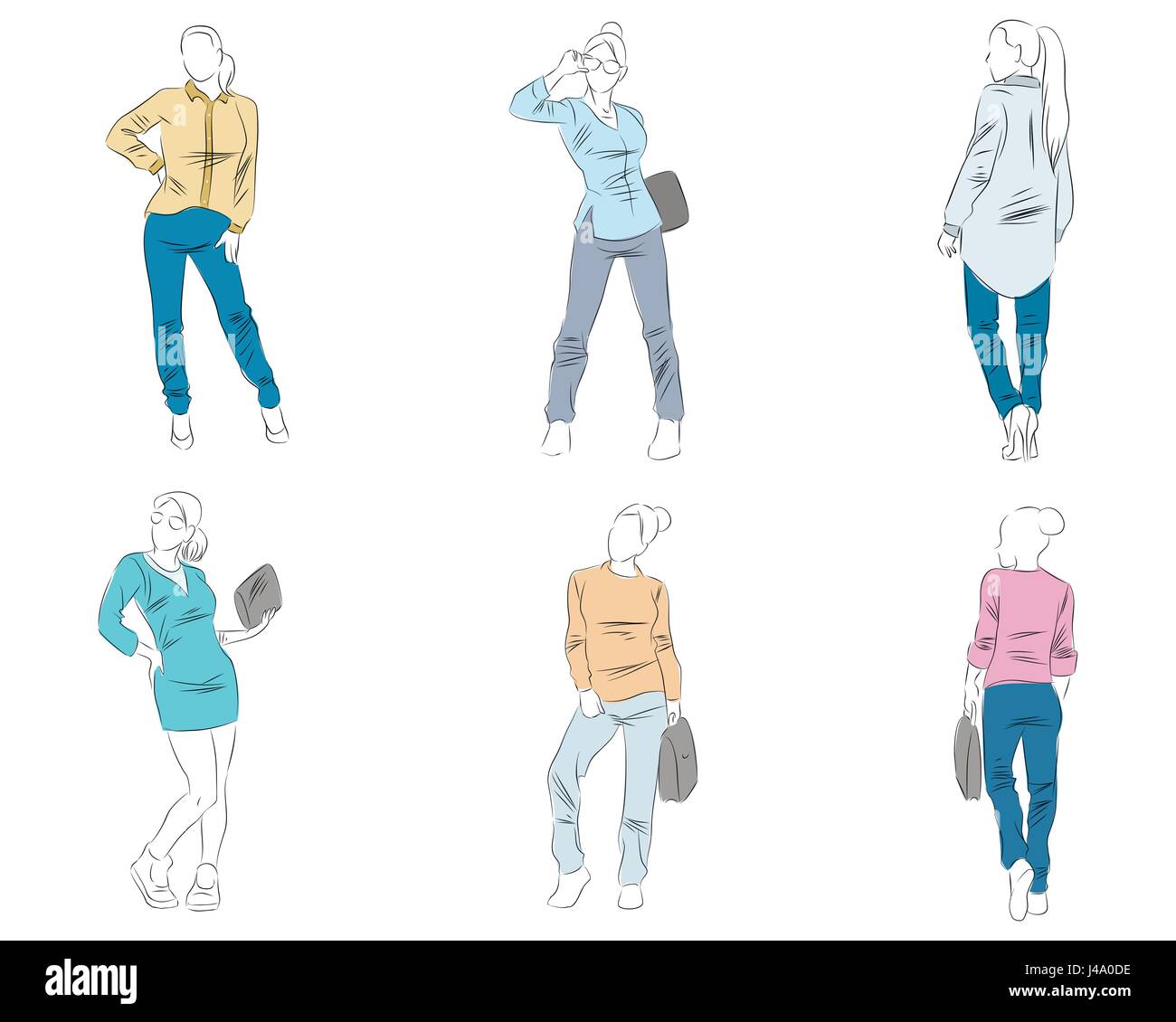 Vektor-Illustration von sechs Schaufensterpuppe mit casual-outfit Stock Vektor