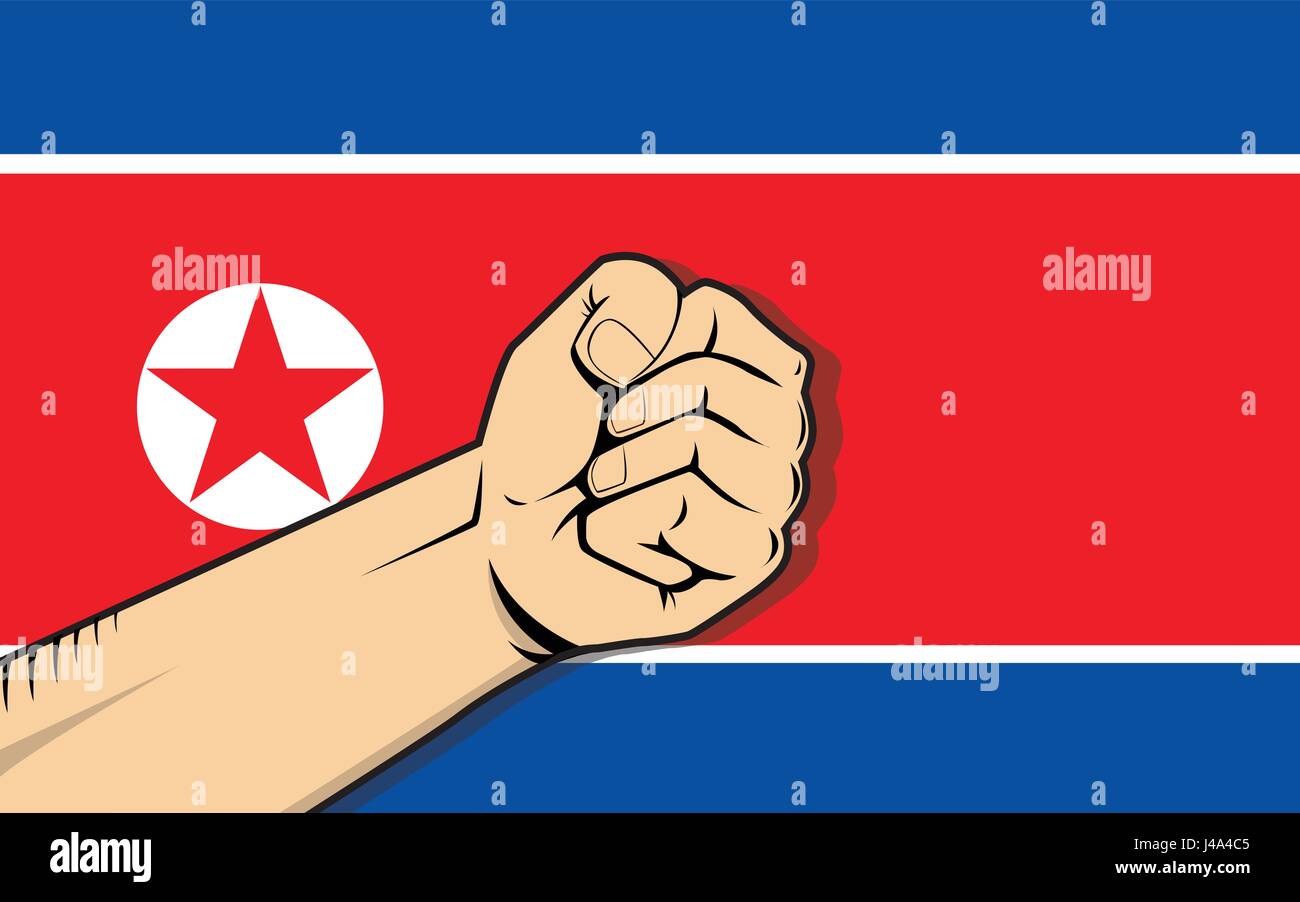 Nordkorea protestieren Kampf gegen einen Krieg Illustration mit Flagge als Hintergrund und hand Stock Vektor